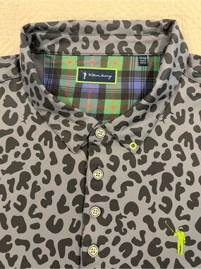 William Murray Gray Black Green AOP Leopard-Print Men’s 2XL Performance Polo